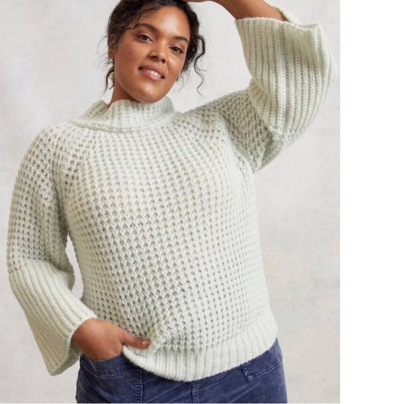 Anthropologie Maeve Mint Green Wool Dionne Bell-Sleeved Plus Size Sweater 2X - Picture 7 of 16